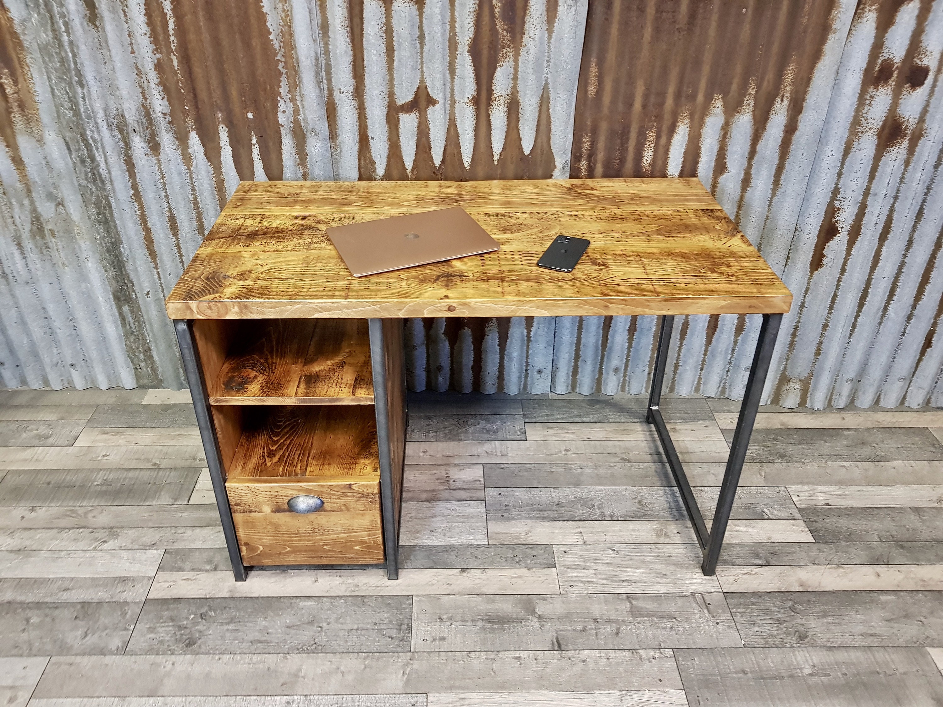NEW!! Industrial rustic desk with storage, compact desk for home office