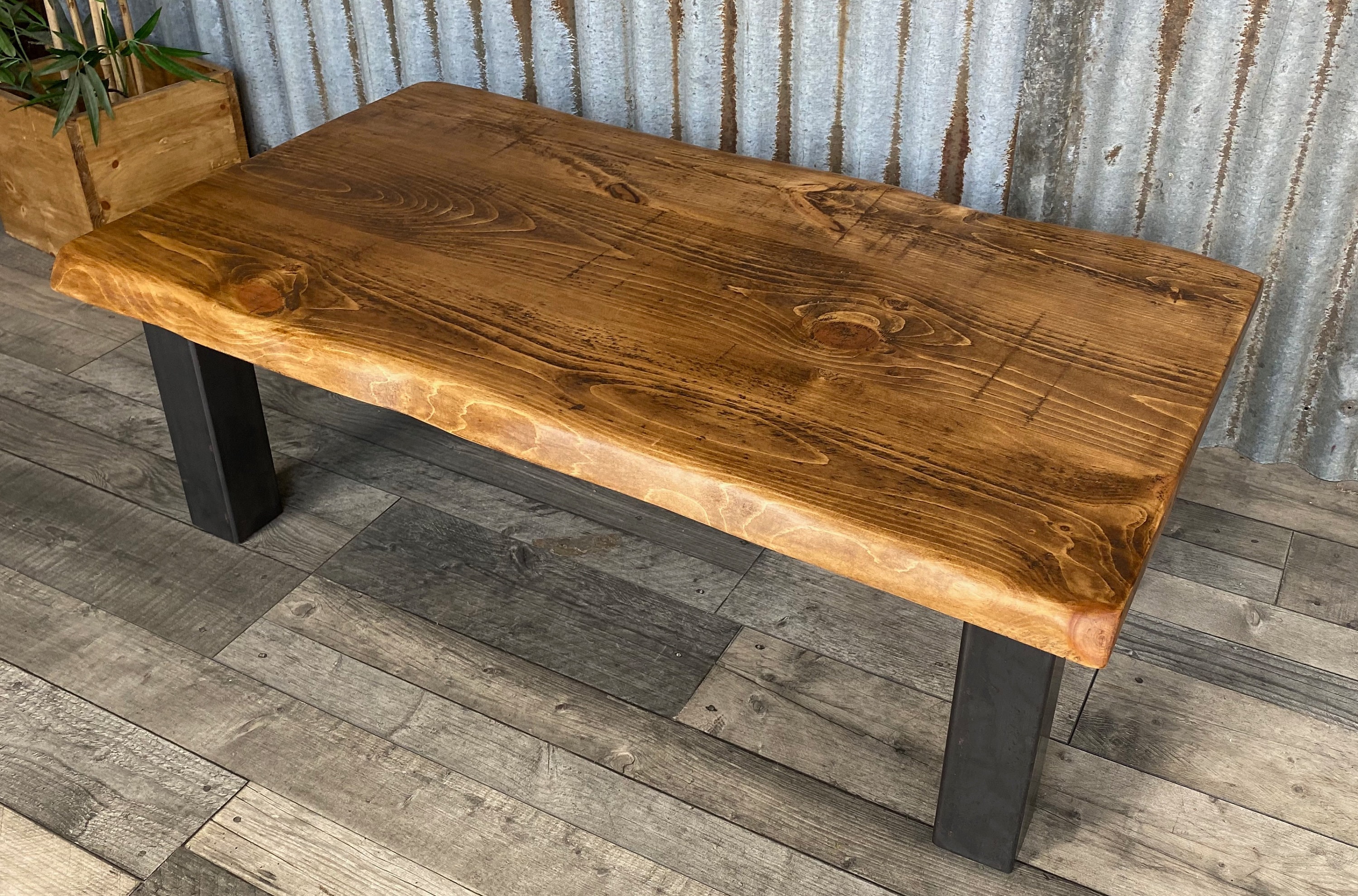 Live edge coffee table rusticindustrial inspired with chunky steel legs, rustic coffee table