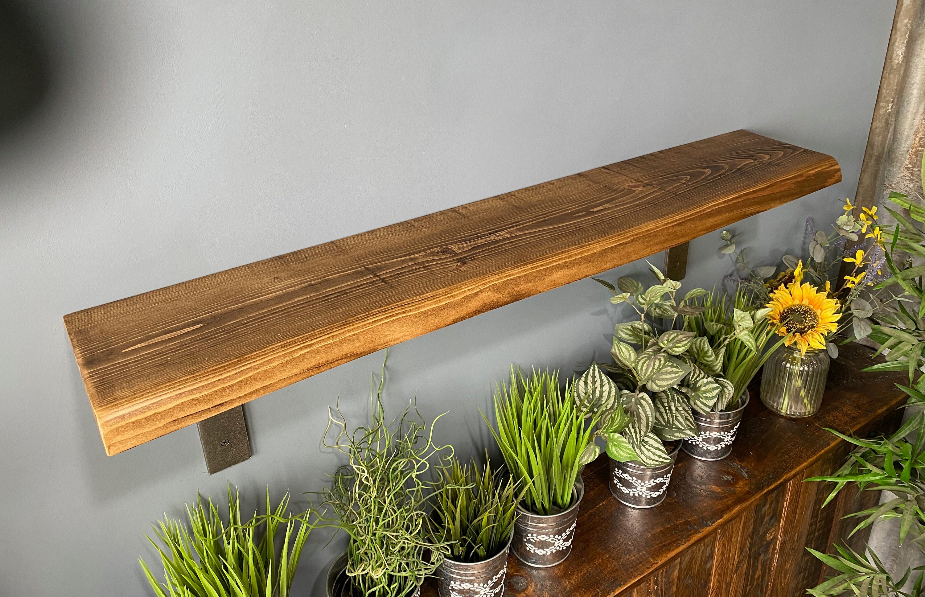 Live edge rustic shelving, floating shelves, shelf brackets, reclaimed