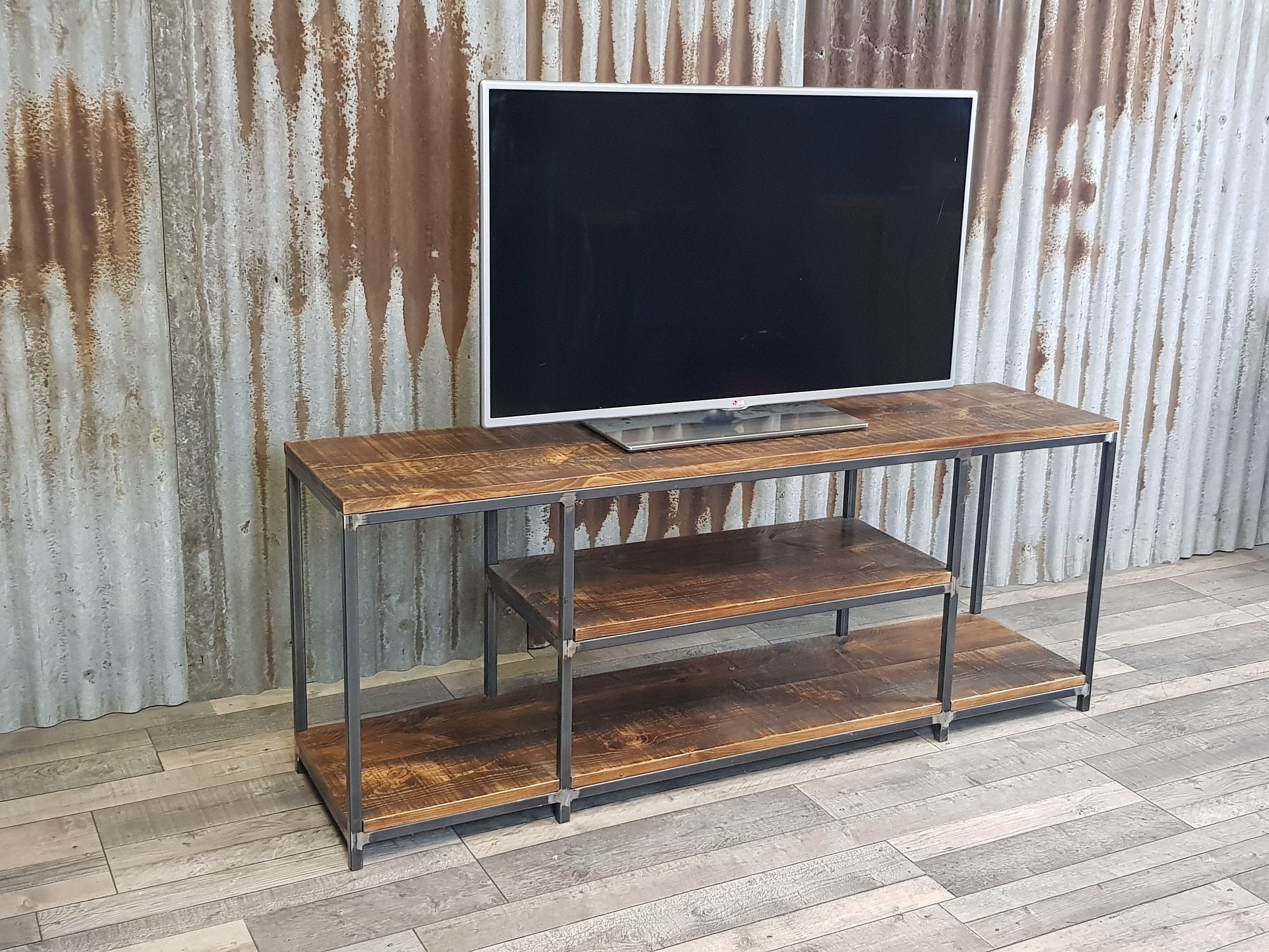 Industrialinspired TV unit with storage rustic reclaimed Etsy — free download