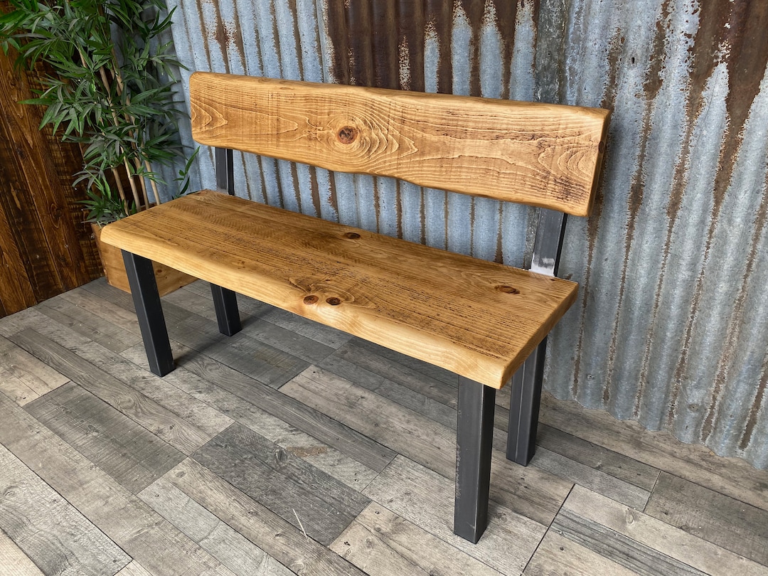 Live Edge Bench With Back Modernindustrial Style, Dining Table Bench