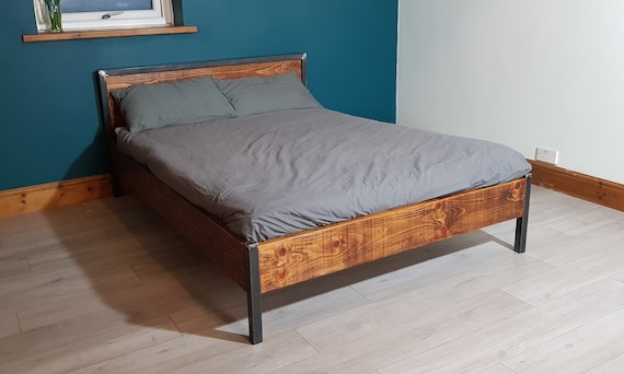 bed frame with headboard modern-industrial style, industrial rustic bed, bedroom furniture