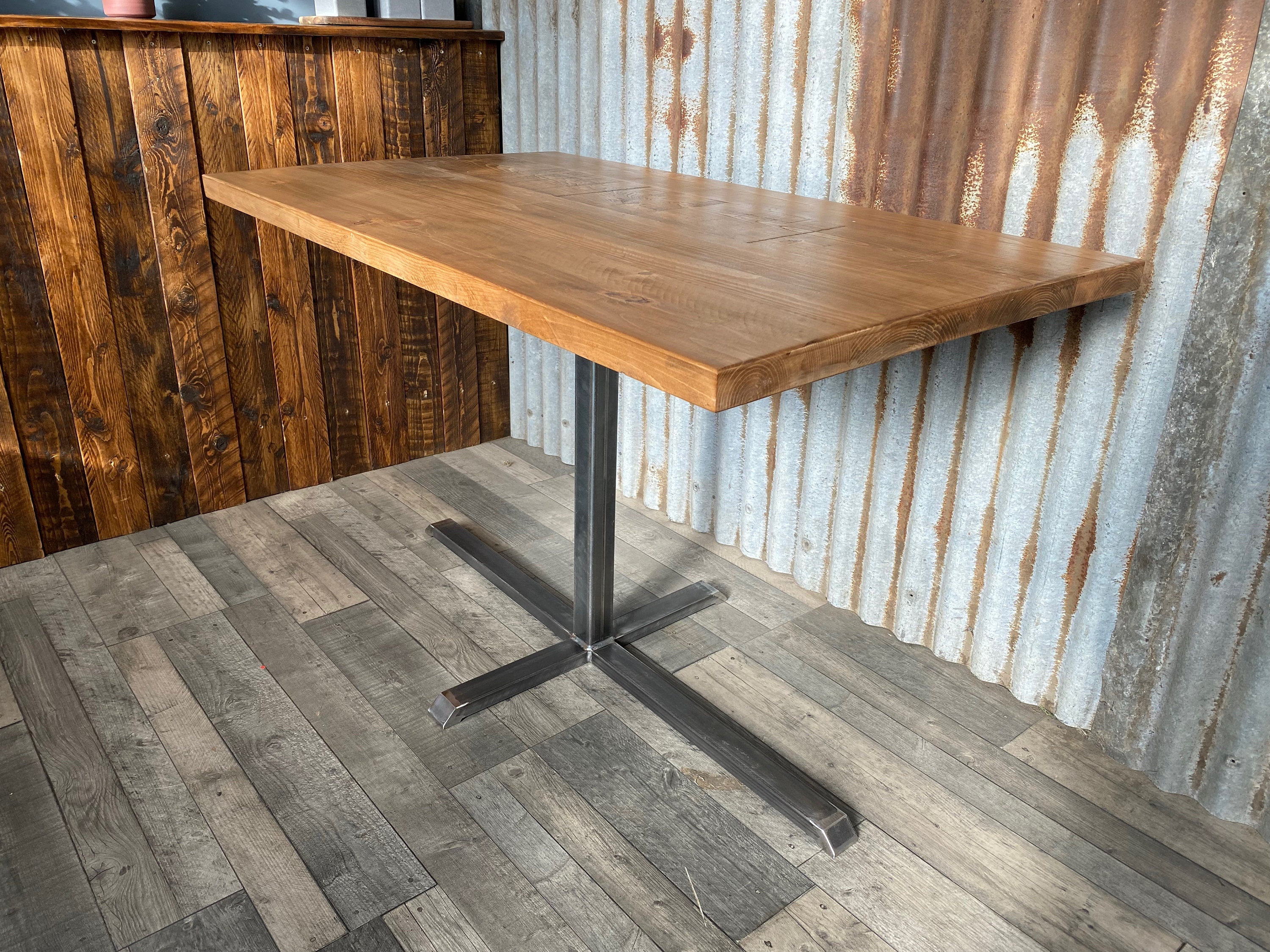 Table with pedestal style legs, Slimline space saving table for seating