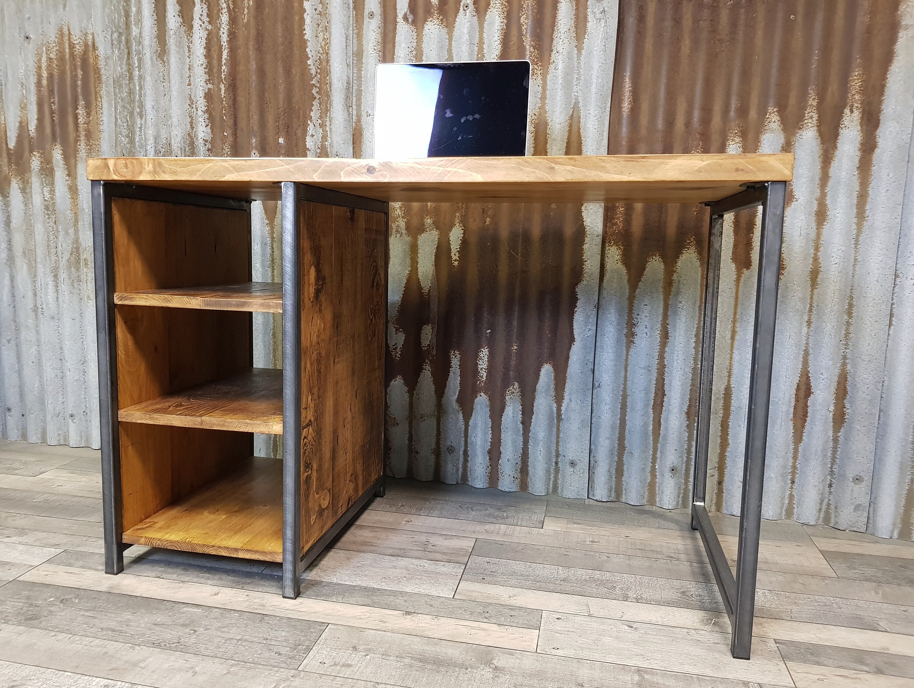 Industrial rustic desk with storage, compact desk for home office, desk