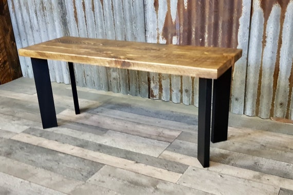 Modern Industrial style bench with single pin legs, retro wooden bench seating, hairpin leg bench