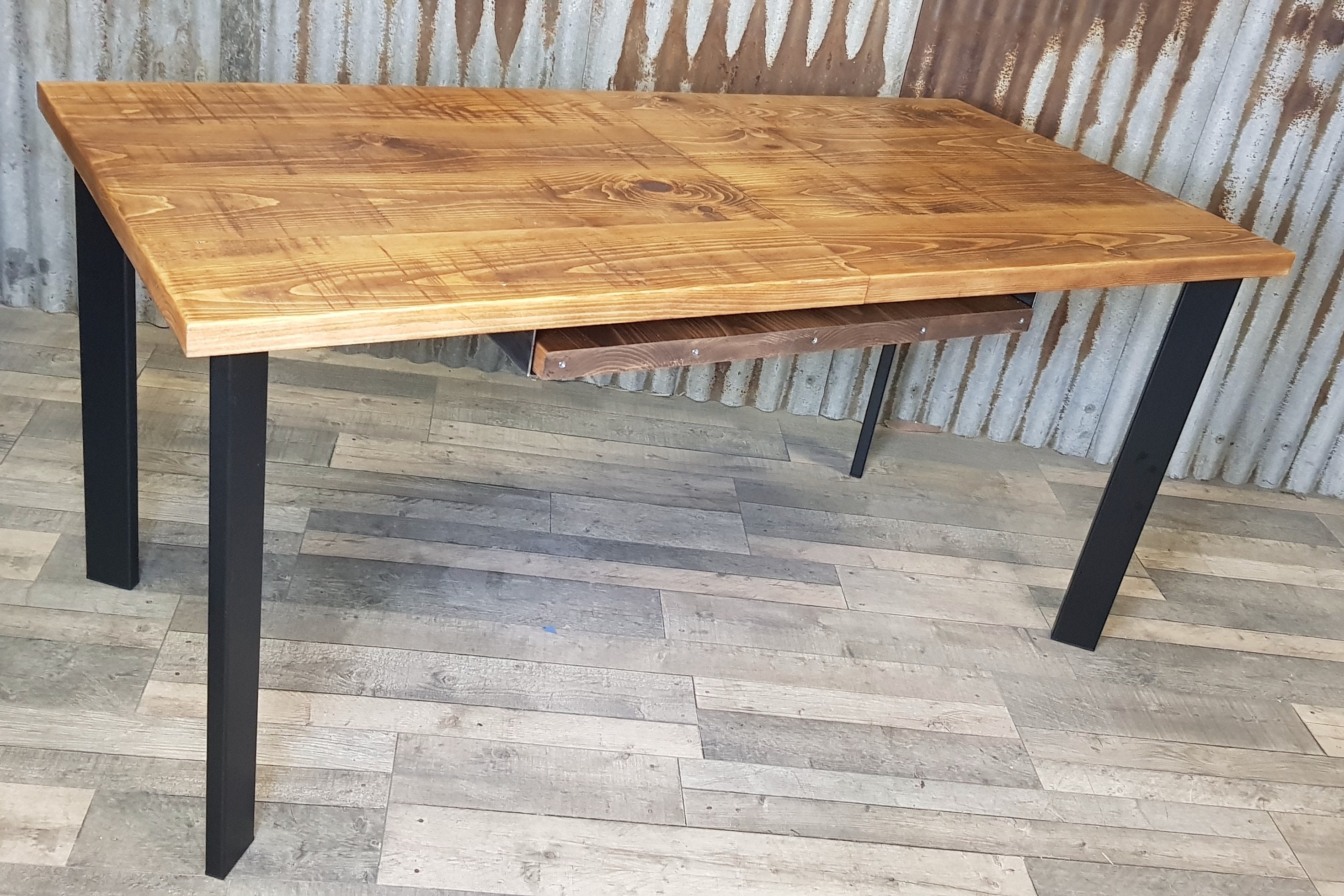Extending Dining Table With Steel Legs Modern industrial