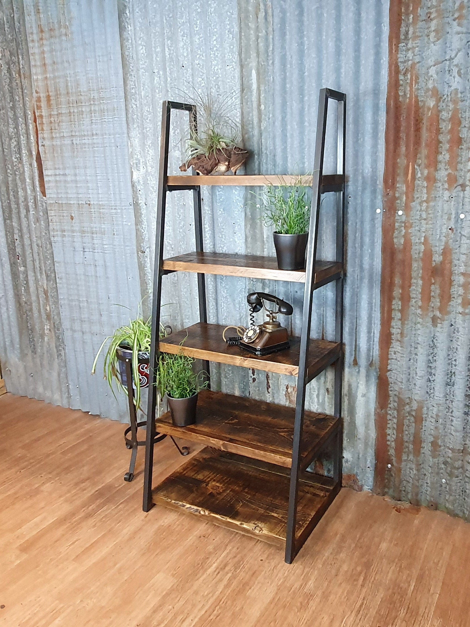 Ladder shelving unit, freestanding shelving unit, leantoo bespoke shelving units, freestanding