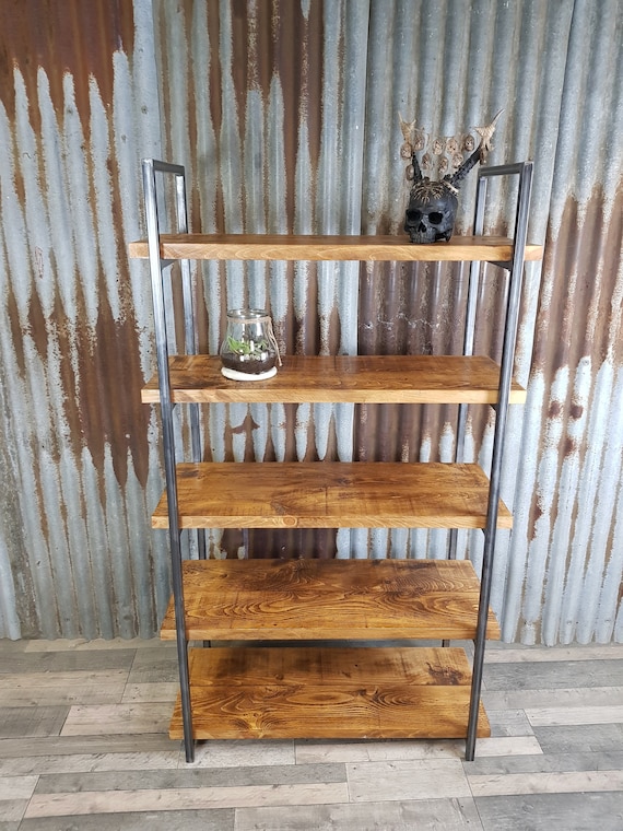 Free-standing Shelving Unit Industrial Style, Freestanding Bookshelves,  Solid Wood Bookcase 