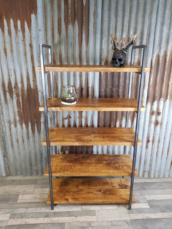 Free-standing Shelving Unit Industrial Style, Freestanding Bookshelves,  Solid Wood Bookcase 