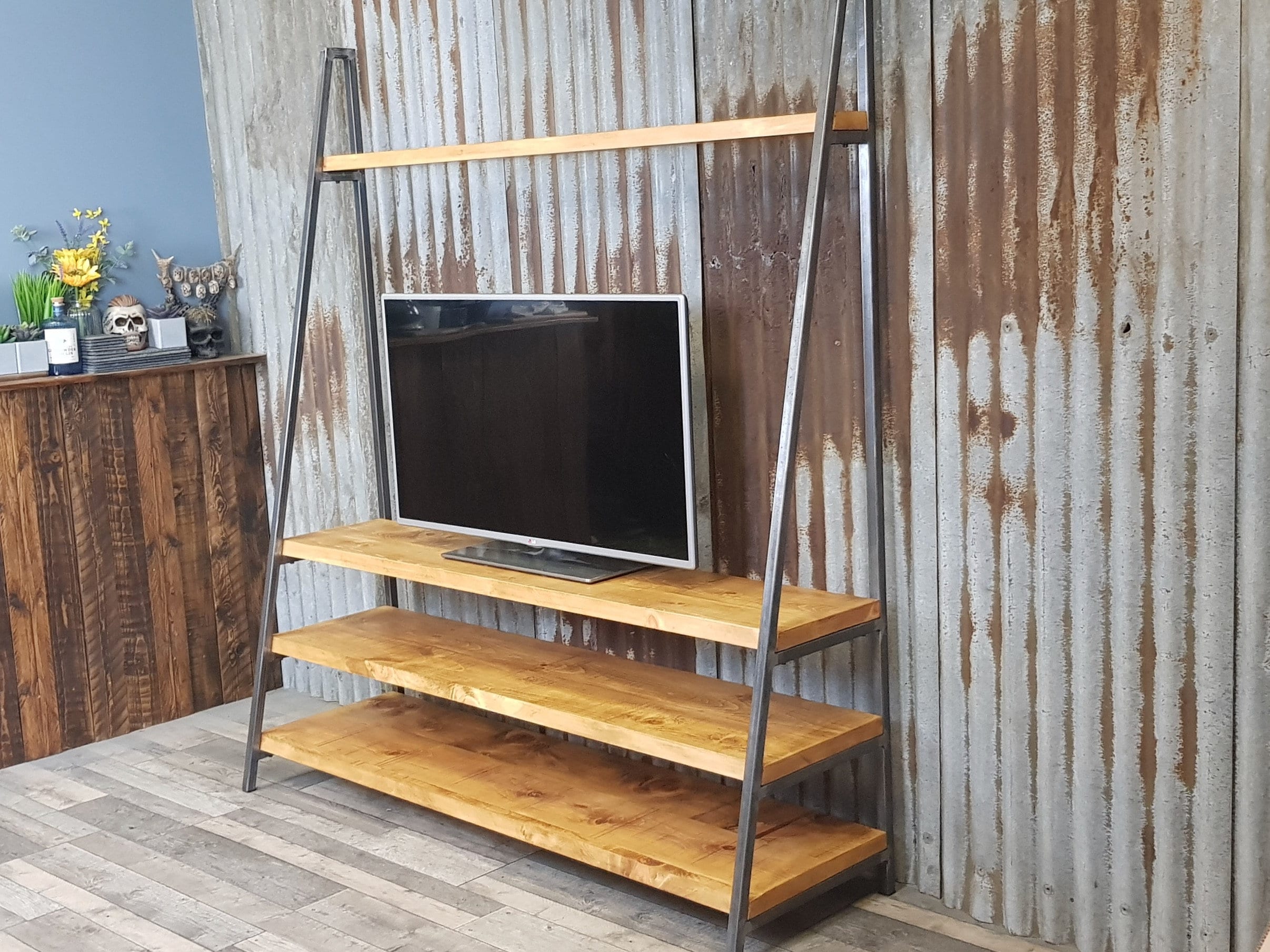 Free Standing Ladder TV Media Unit Modern industrial Style Lean