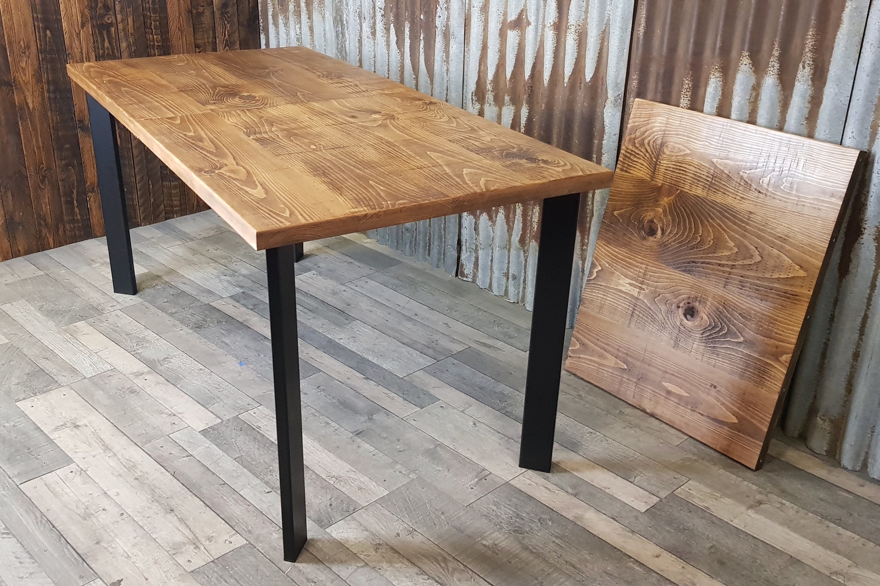 Extending Dining Table With Steel Legs Modern industrial