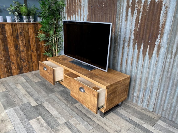 TV cabinet with drawer storage fits 60inch TV, Modern-Industrial TV unit with storage, bespoke cabinet with drawers,