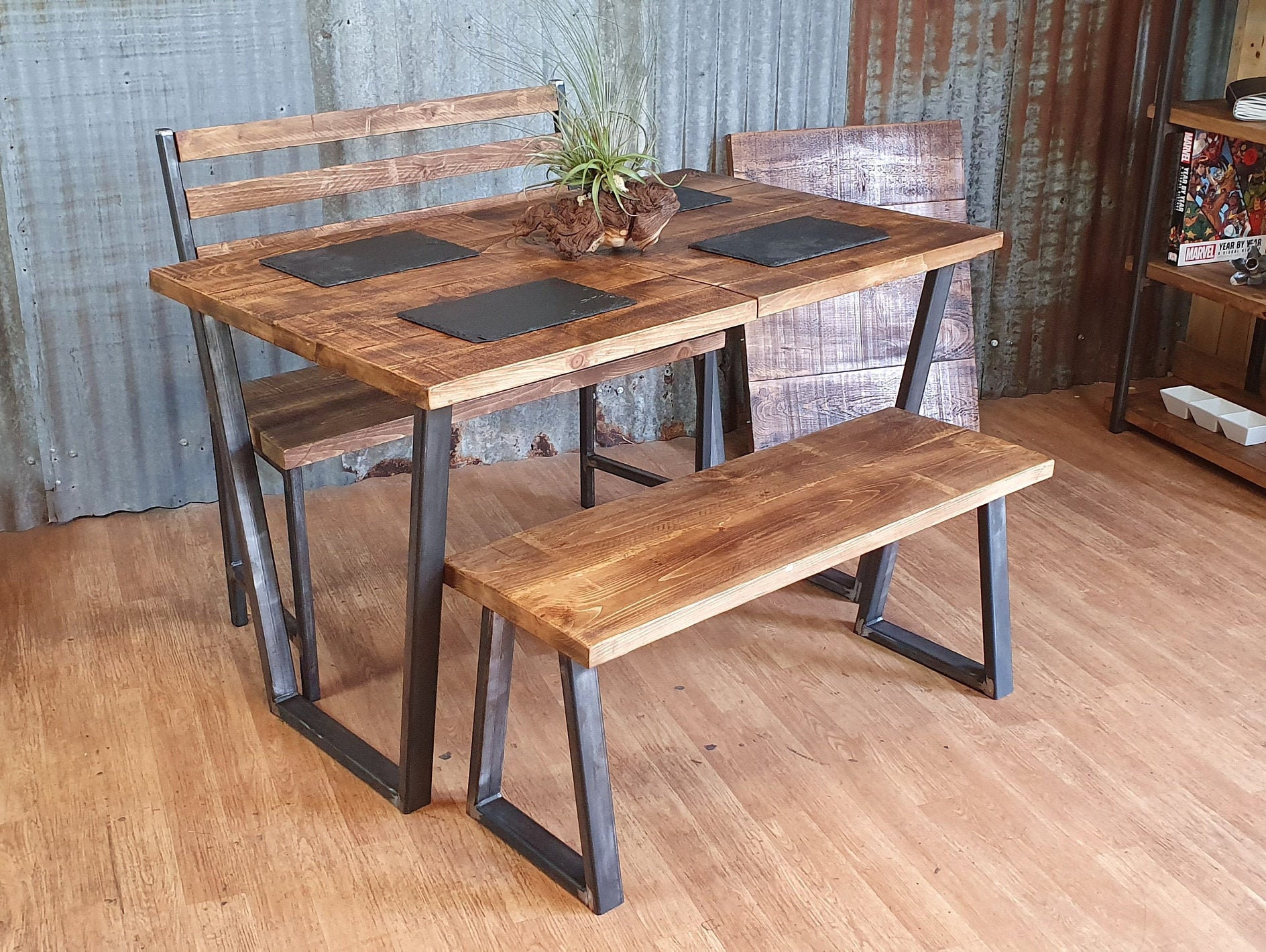Calia style dining table, industrial style dining table, table and