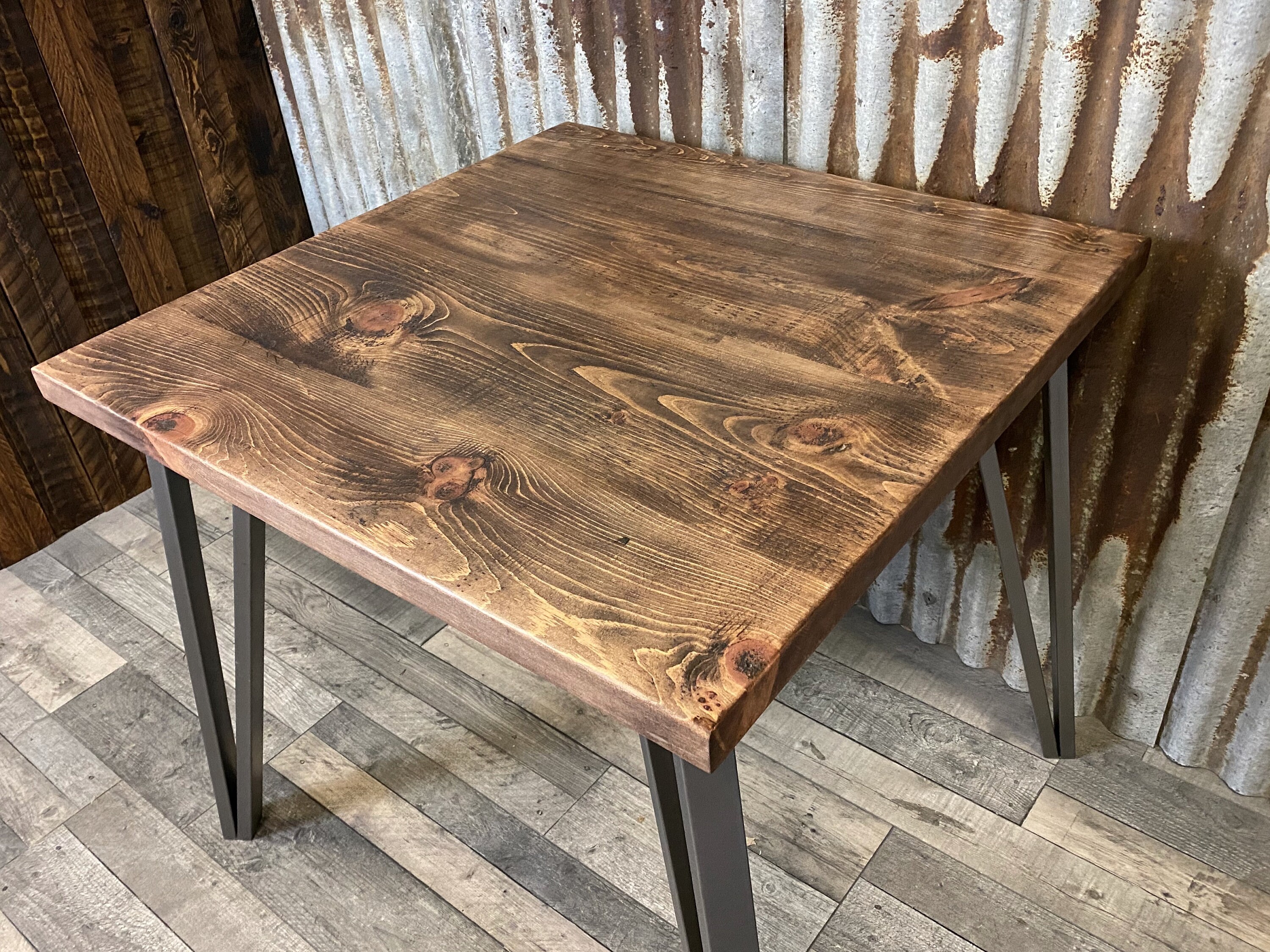 Square dining table with box hairpin legs, hairpin leg square bistro