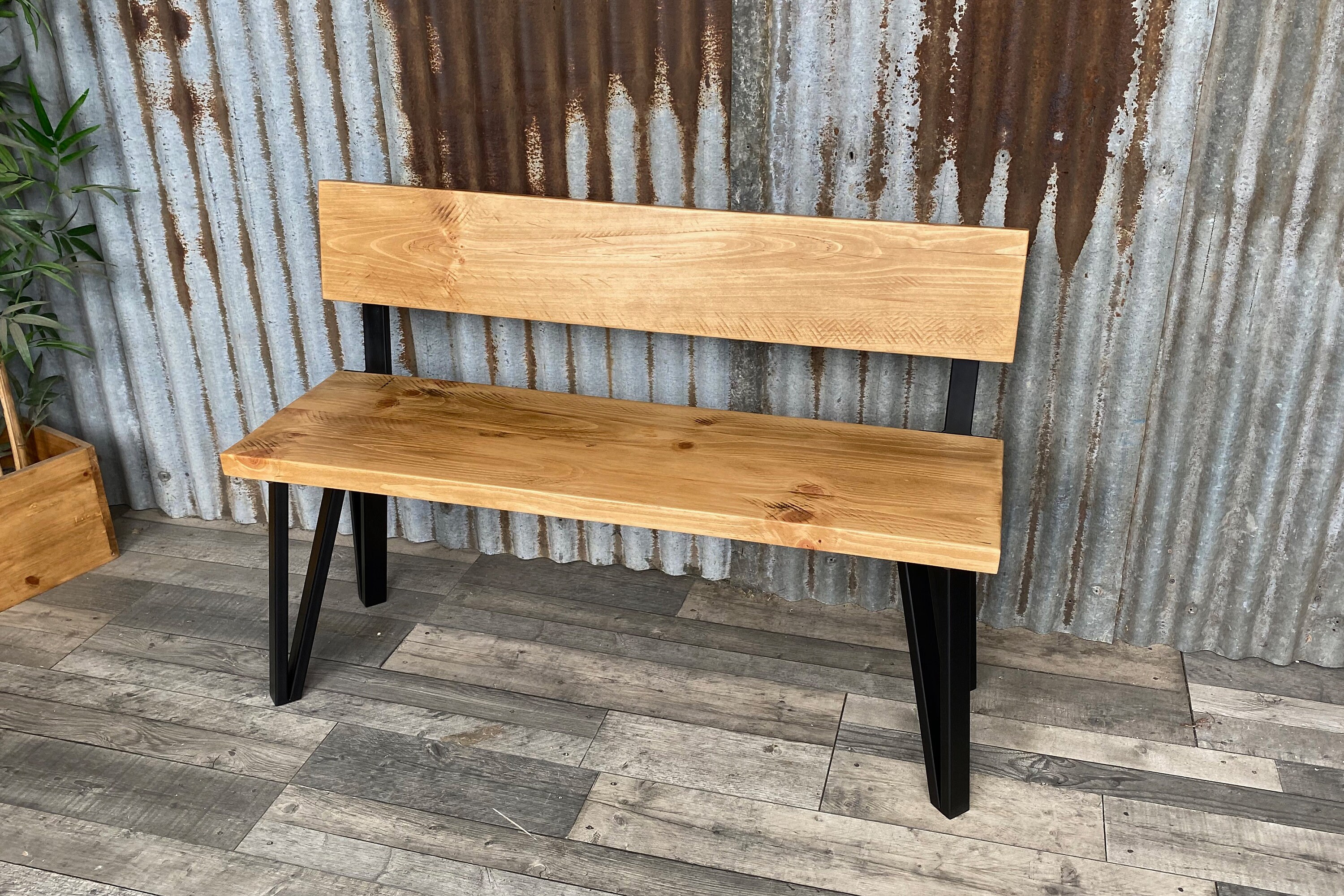 bench with back, industrial style dining table bench with box hairpin