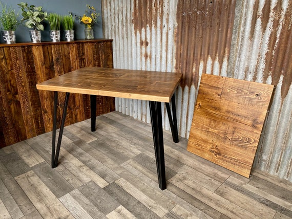 Extending dining table with steel legs Modern-industrial style, industrial extending table with box hairpin legs, extendable table