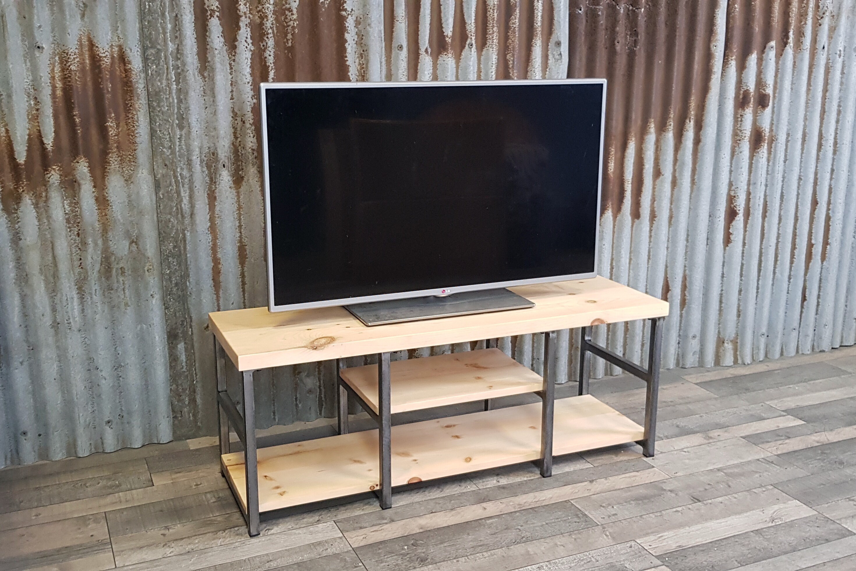 TV bench with storage Industrialinspired, rustic reclaimed style TV