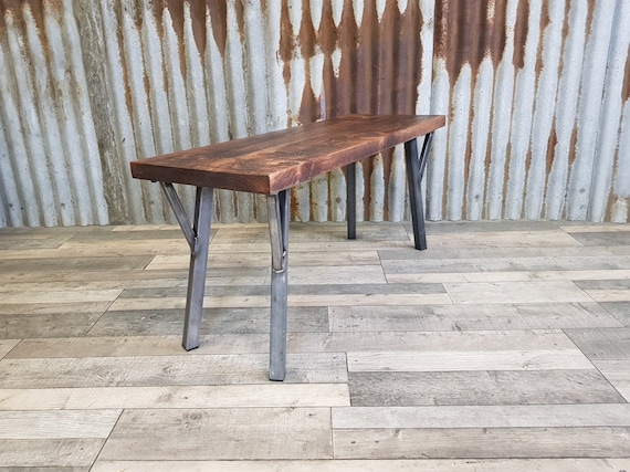 Bench with Industrial-inspired rune legs, dining table benches, solid wooden bench