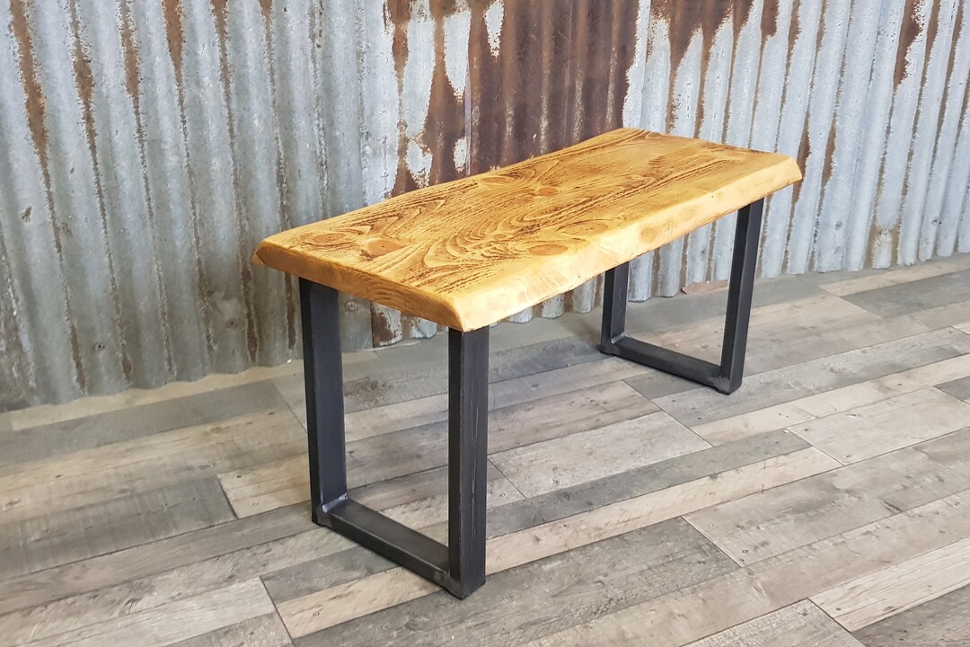 LIVE EDGE Industrial Style Bench, Loop Leg Style Bench, Wooden Bench ...