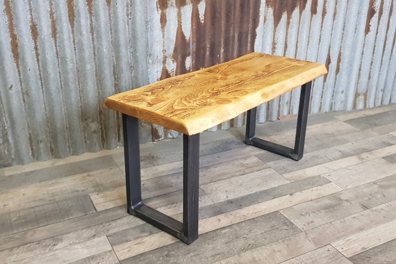 LIVE EDGE Industrial style bench, loop leg style bench, wooden bench seating