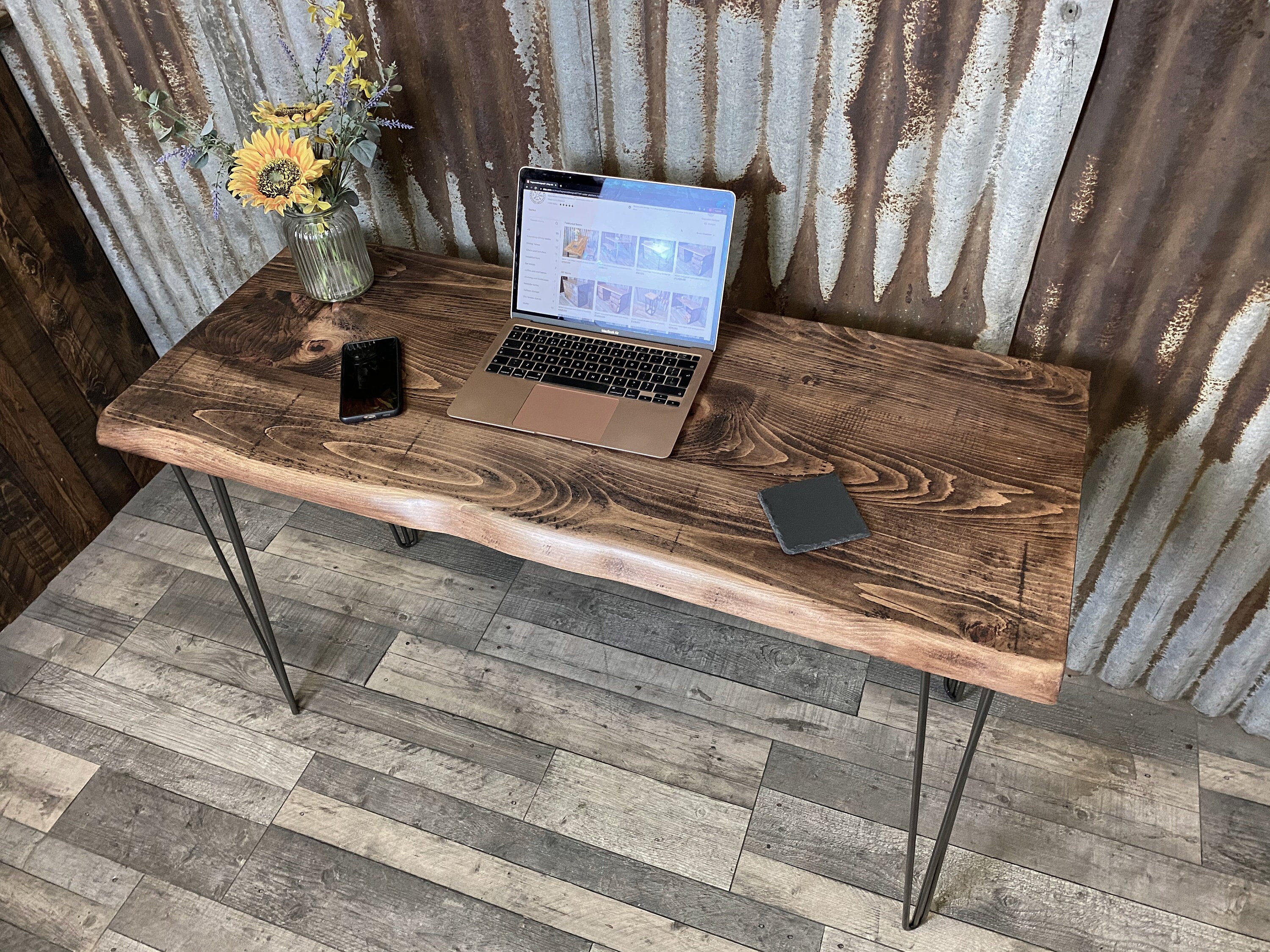 Live edge desk with hairpin legs, compact desk for home office, budget