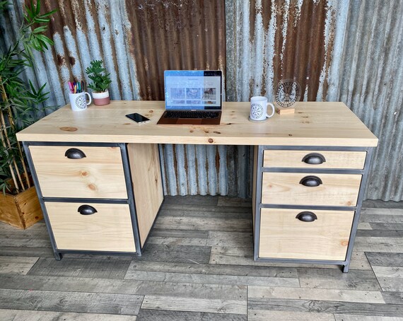 luxury desk with A4 suspension file drawer, executive desk with storage, desk with filing cabinet drawers,