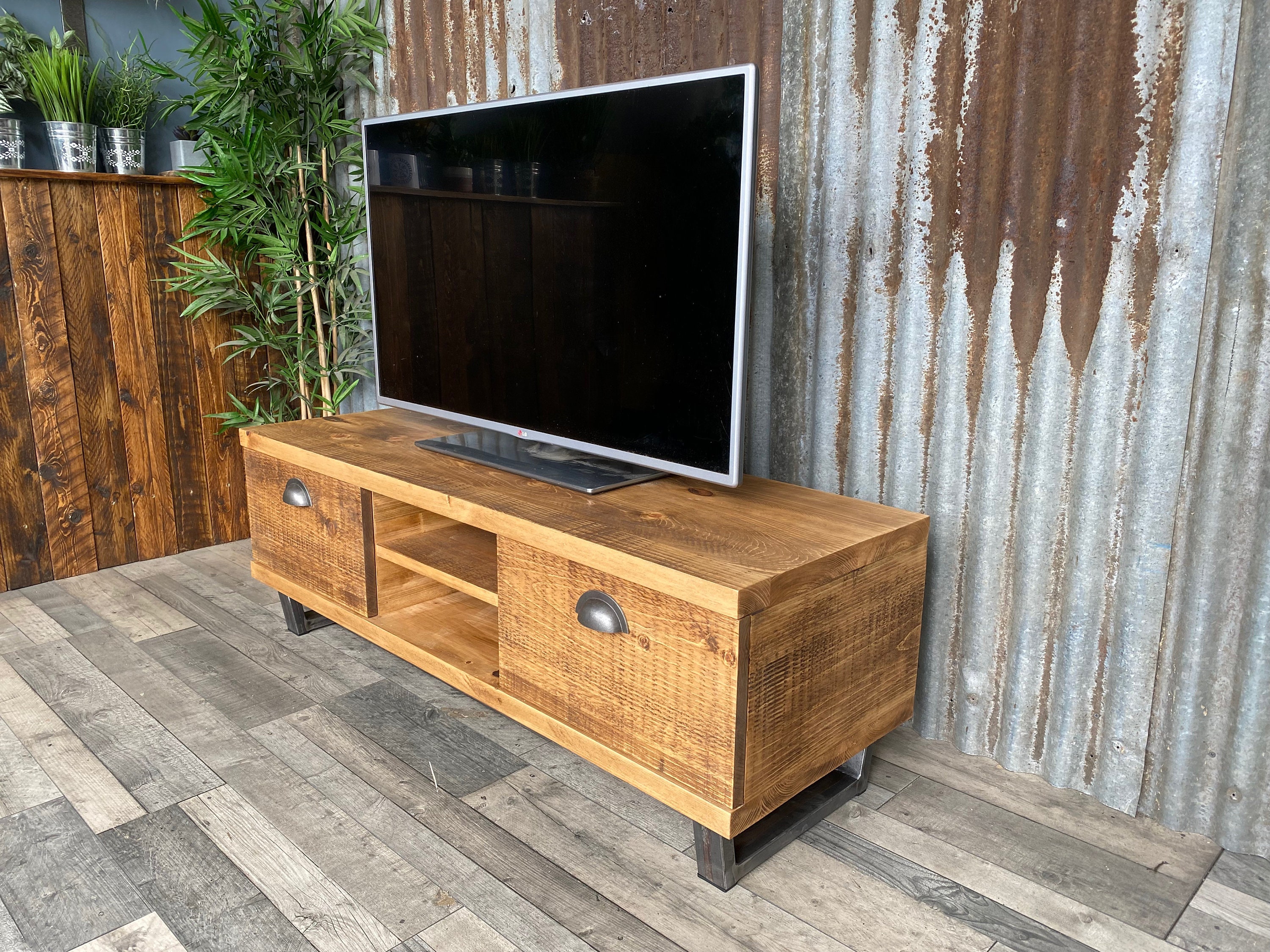 TV with drawer storage fits 60inch TV, ModernIndustrial TV unit with storage, bespoke