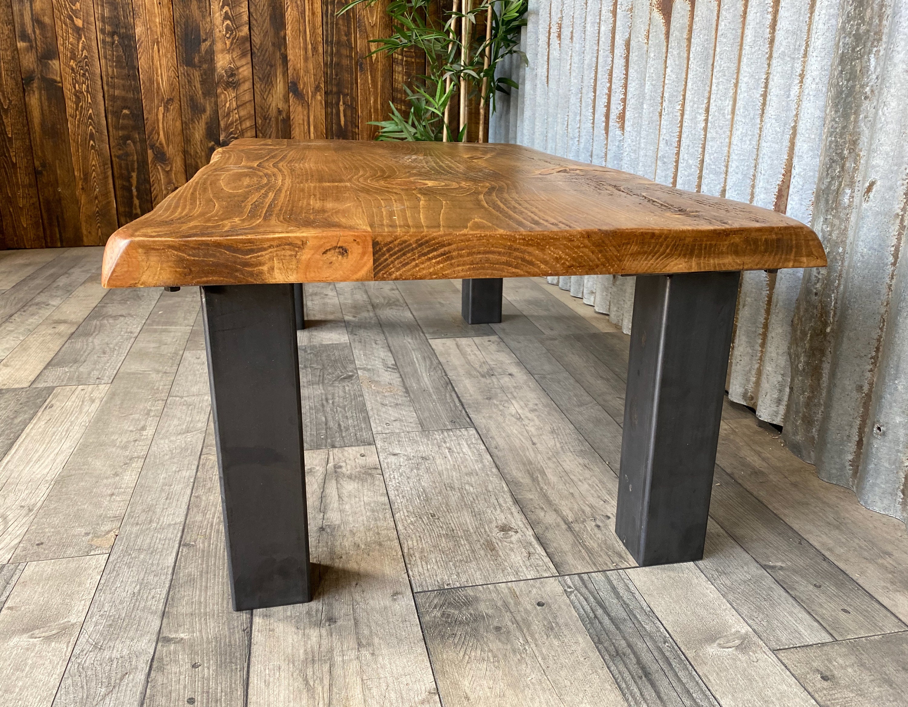 Live edge coffee table rusticindustrial inspired with chunky steel