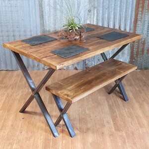 Industrial Dining Table With Trapezium Legs Reclaimed Style