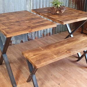Extending dining table with X style legs, industrial style dining table, extendable dining table, bespoke furniture