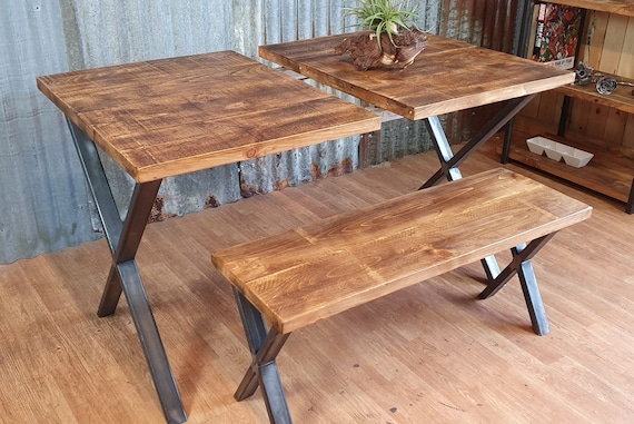 Extending dining table with X style legs, industrial style dining table, extendable dining table, bespoke furniture