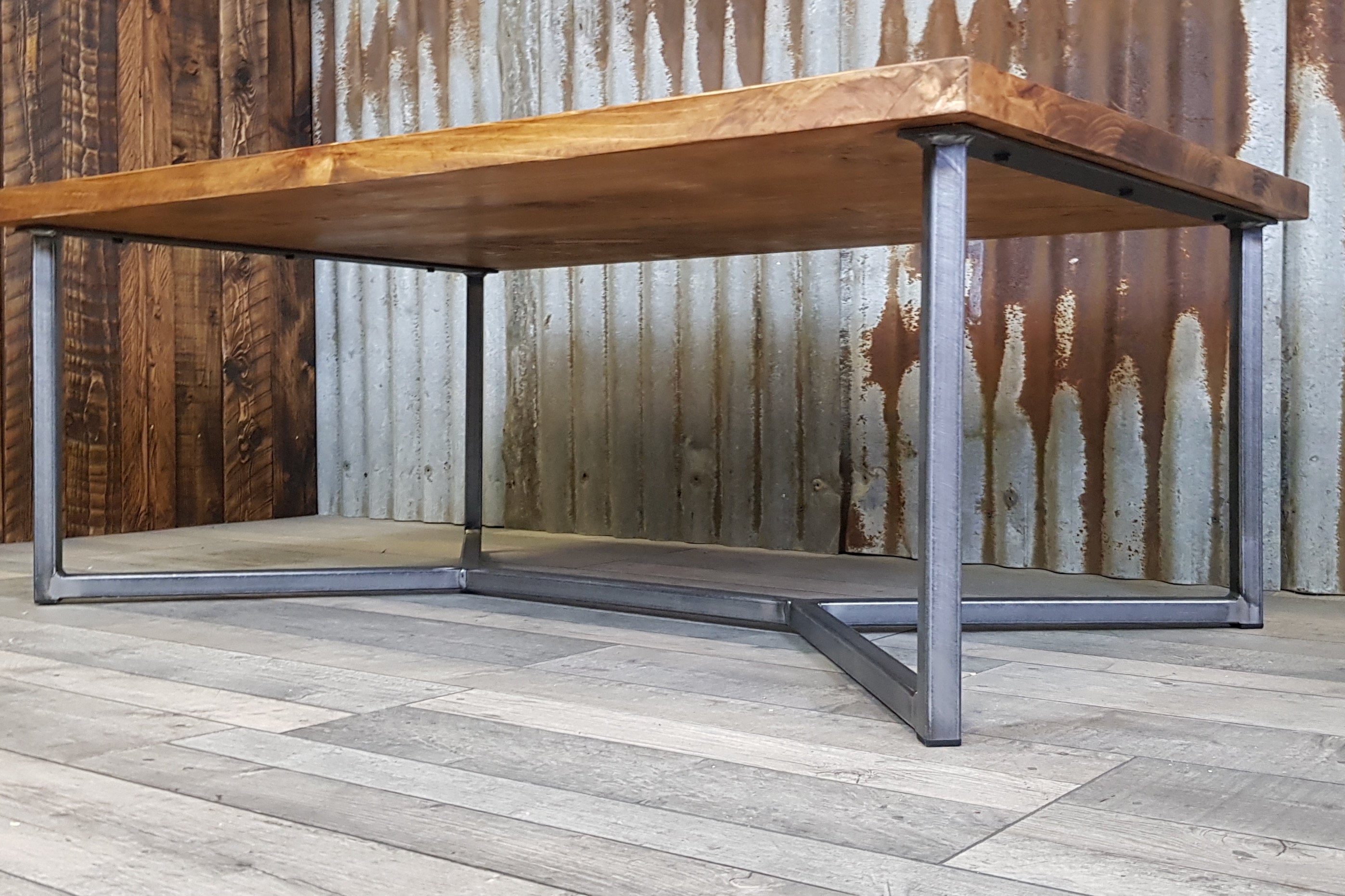 Geometric coffee table, Industrial reclaimed style coffee table, solid wood coffee table