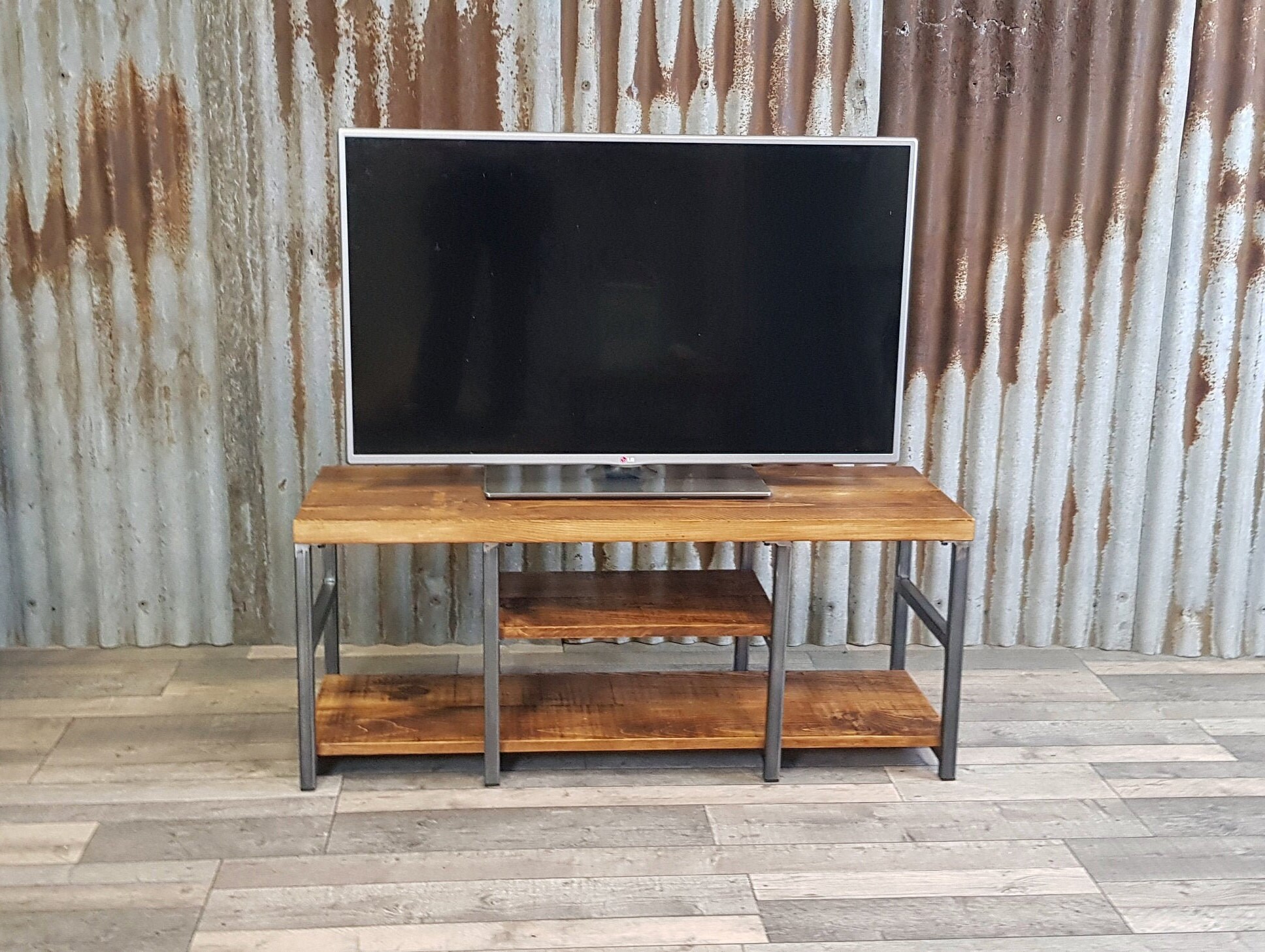TV bench with storage Industrialinspired, rustic reclaimed style TV