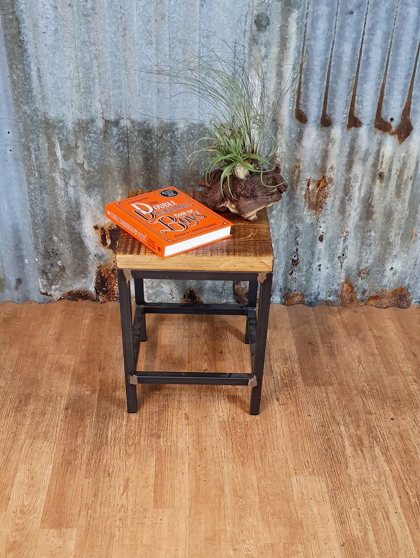 industrial bedside table, handmade modern wooden end table, bespoke