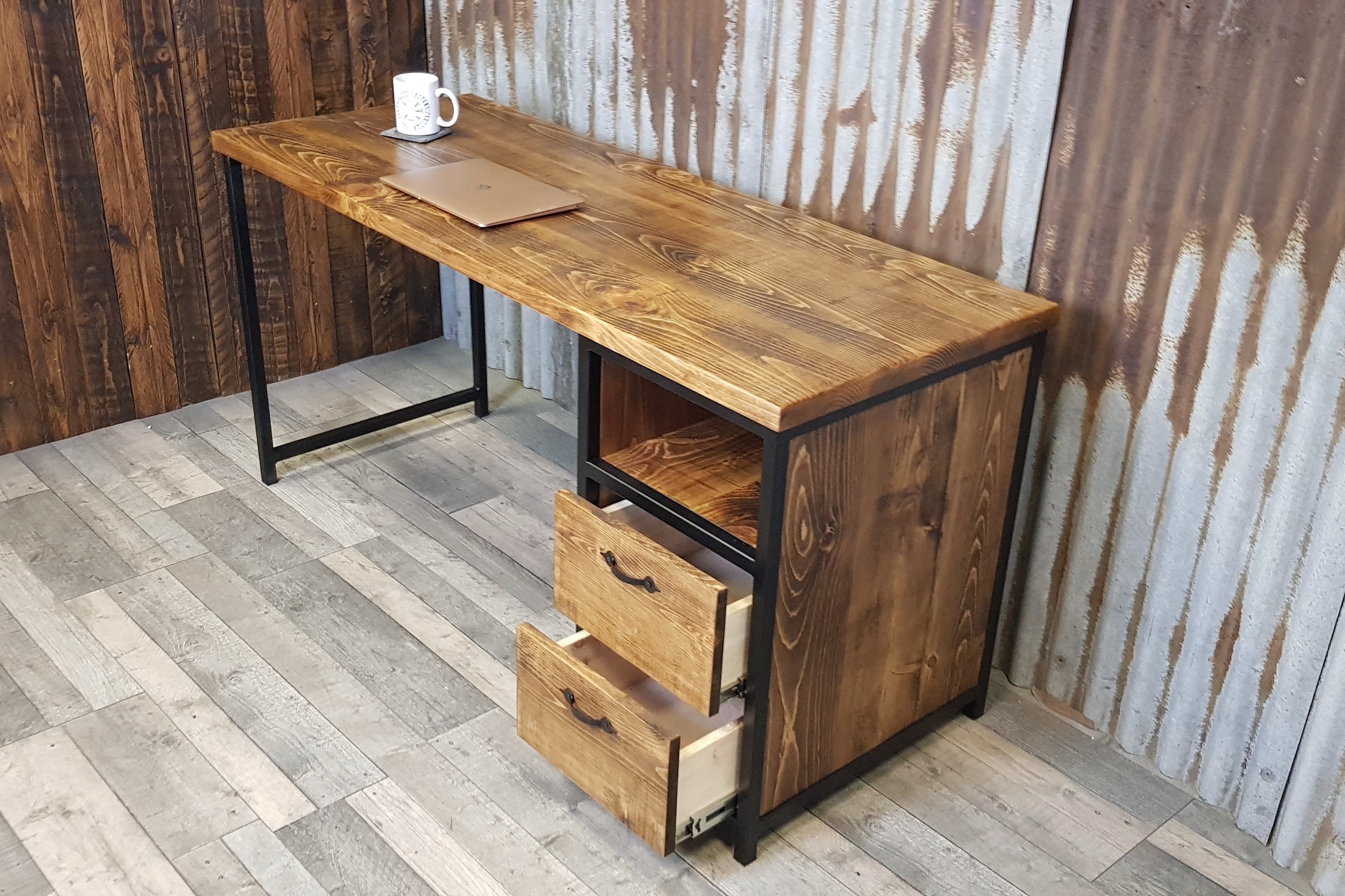 Reclaimed wood desk with drawers outlet