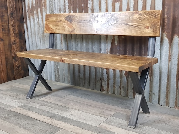 bench with back modern-industrial style, dining table bench, solid wood bench,