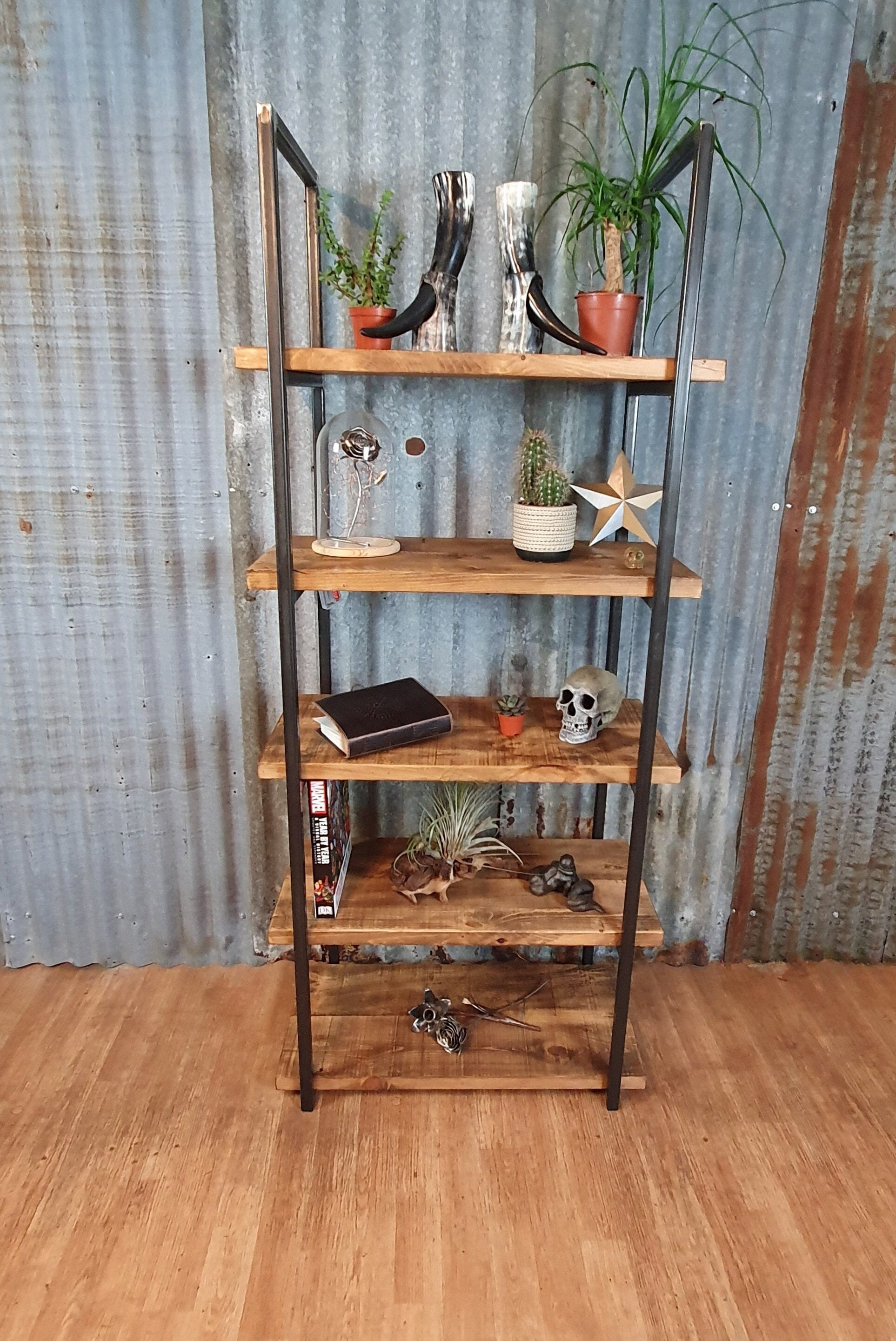 industrial style shelving unit, freestanding bookshelves, solid wood
