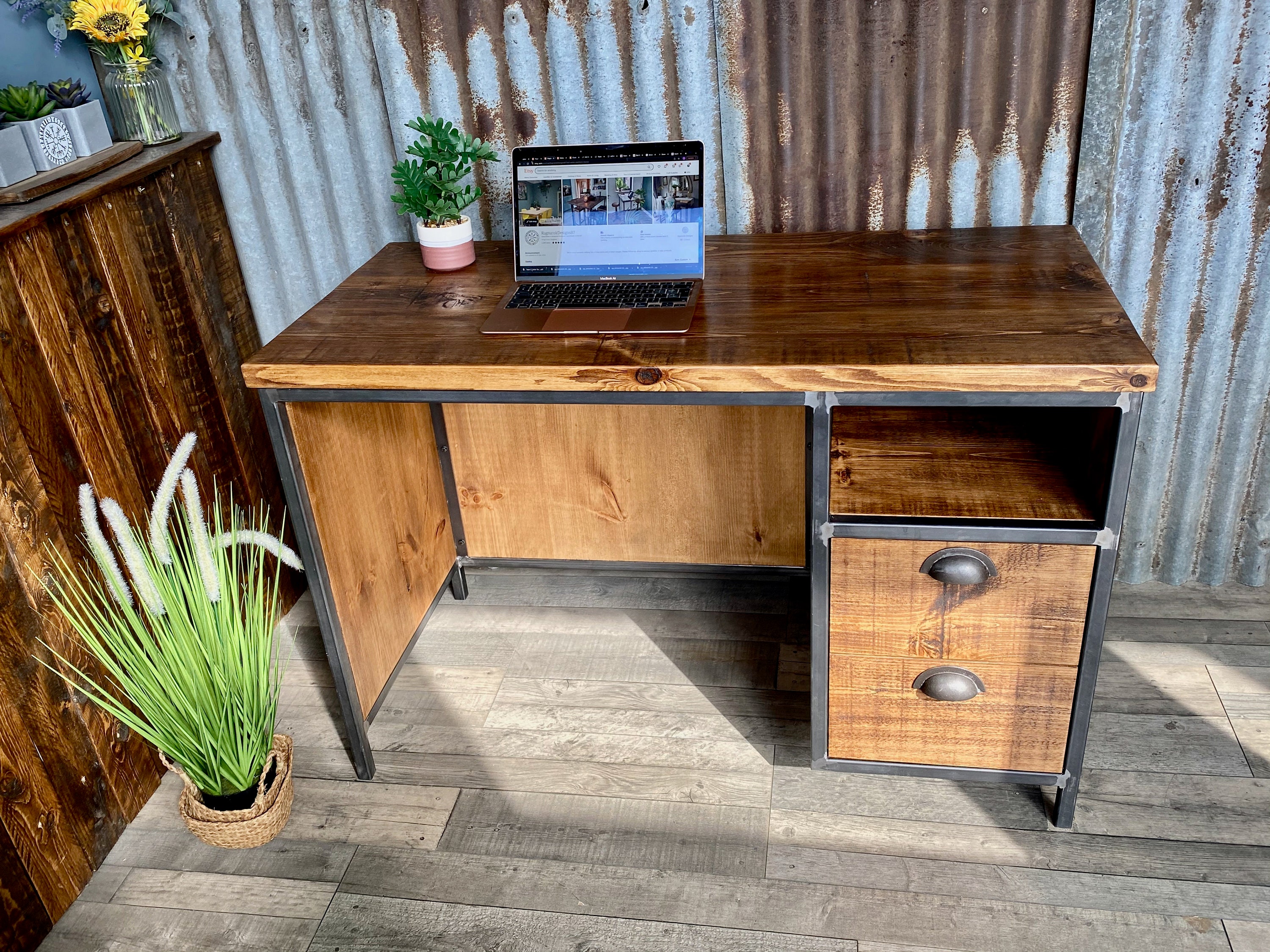 Rustic desk cheap with storage