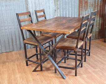 Industrial dining table with X style legs, reclaimed wood table, table and chairs, bespoke handmade dining tables