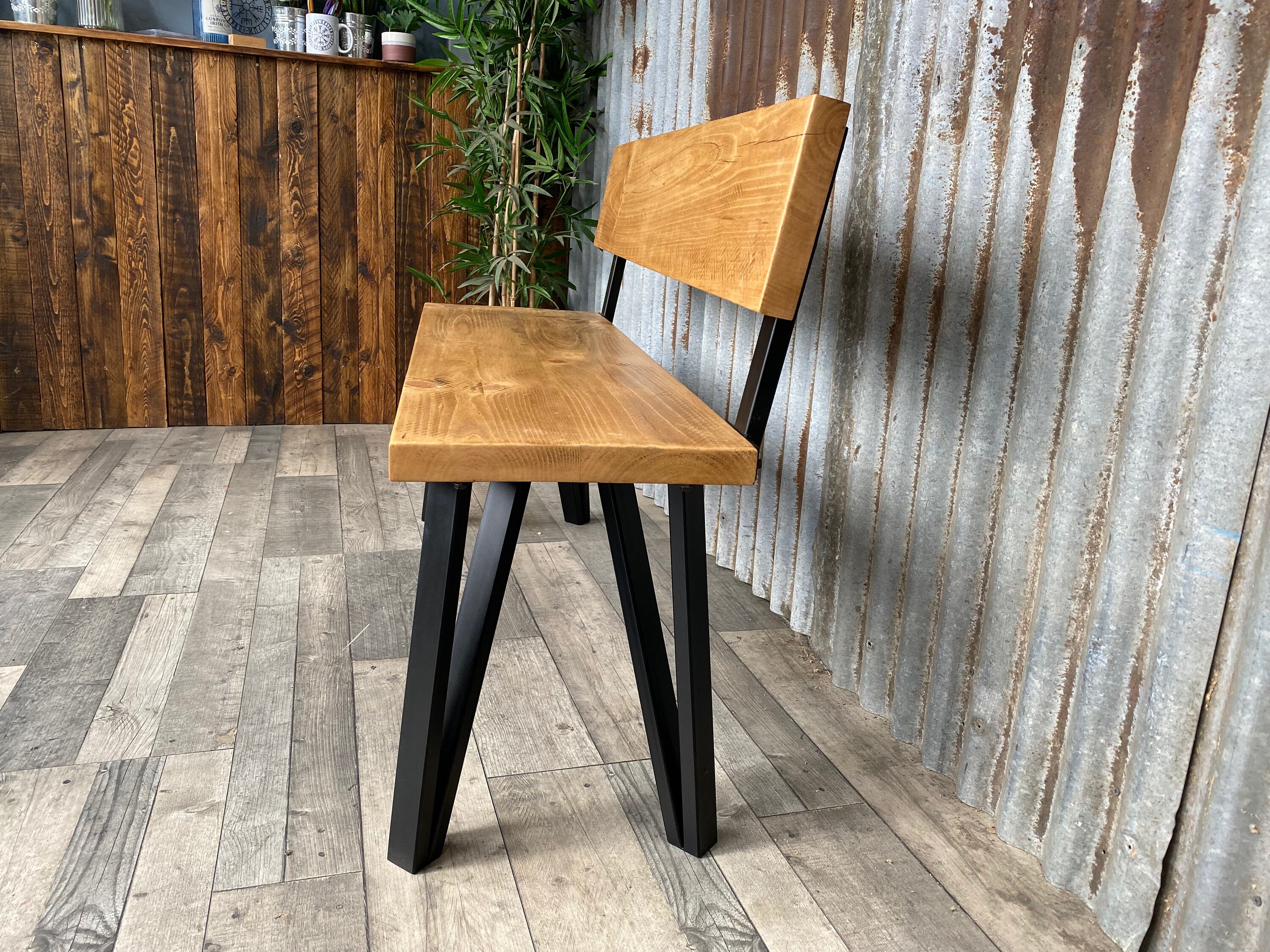 bench with back, industrial style dining table bench with box hairpin