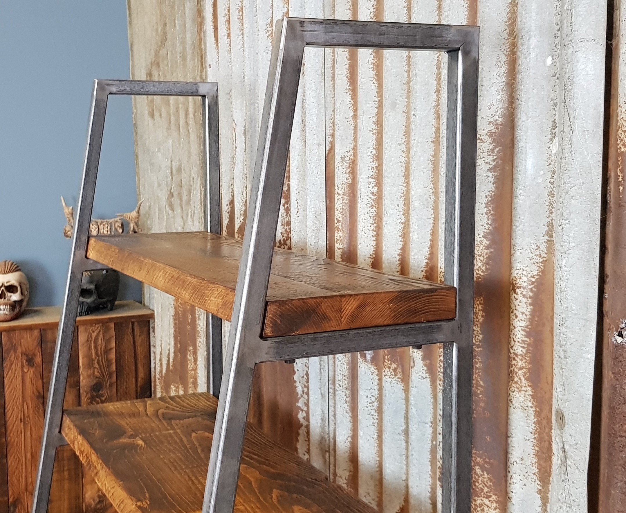 Ladder shelving unit, freestanding shelving unit, leantoo bespoke