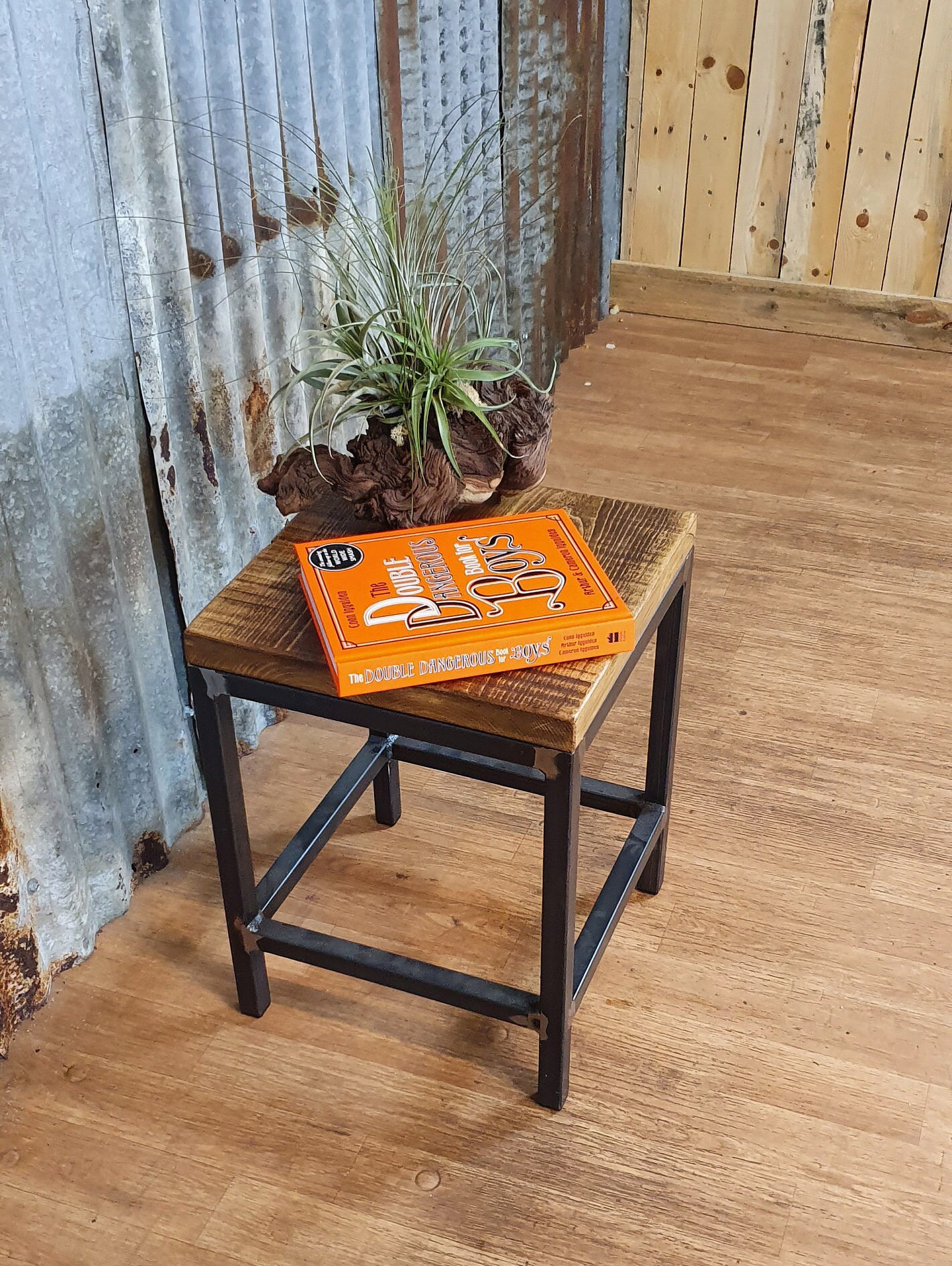 industrial bedside table, handmade modern wooden end table, bespoke