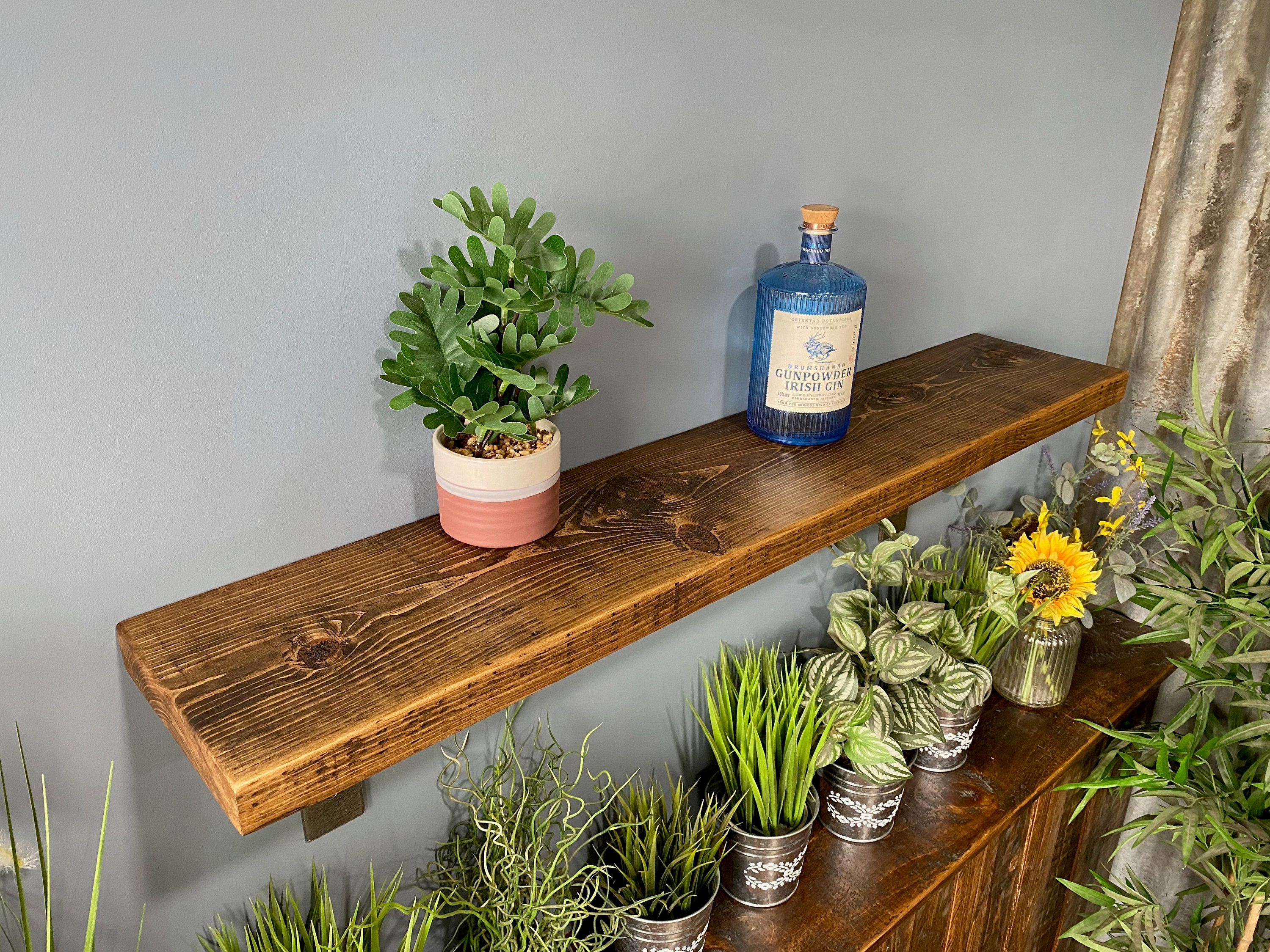 Rustic wall shelving, floating shelves, shelf brackets, reclaimed wood