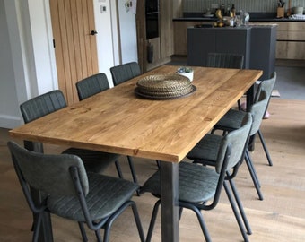 Extending dining table Industrial style with extension storage solution, multiple leg styles and wood finishes to create your bespoke table