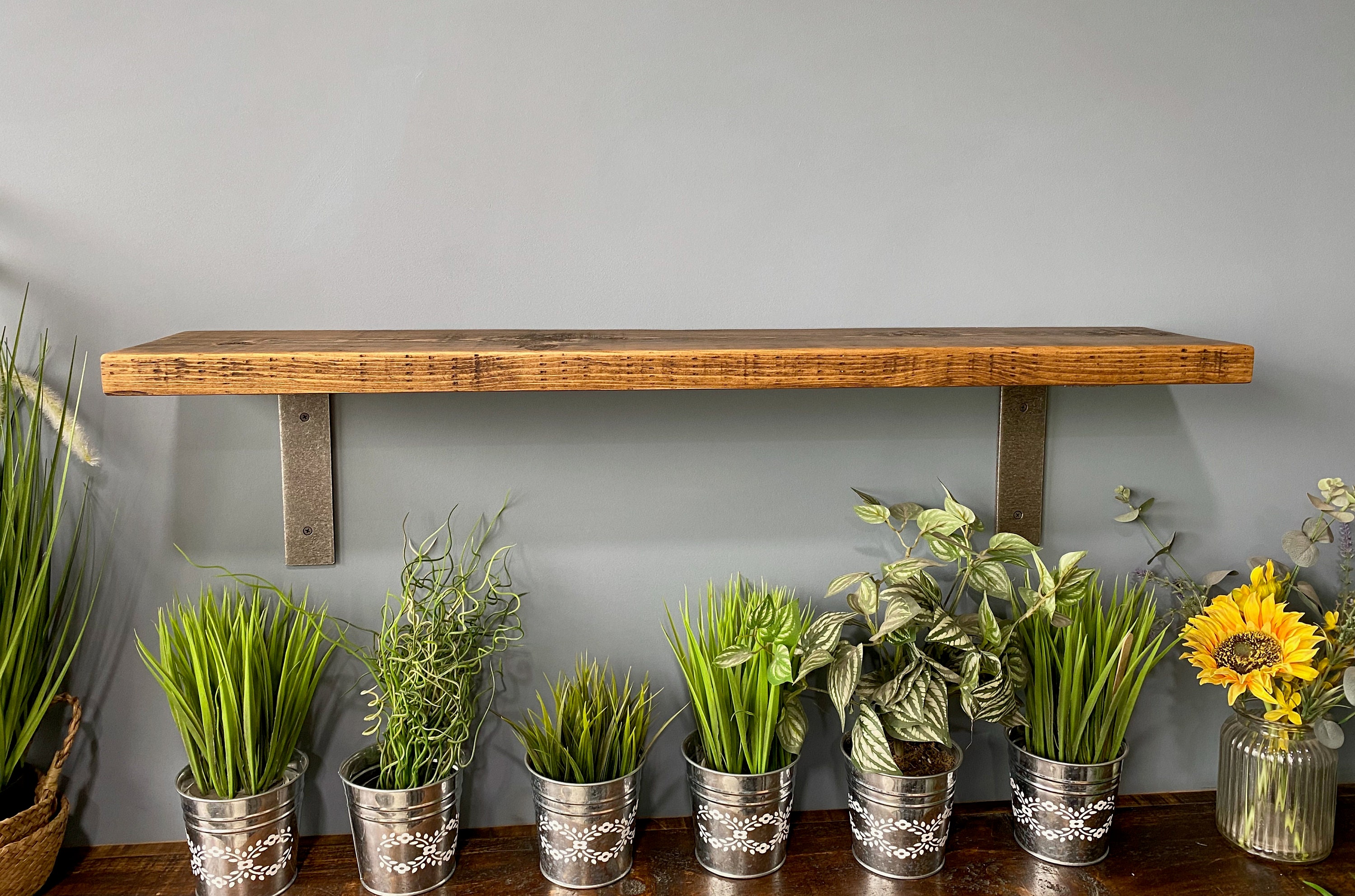 Rustic wall shelving, floating shelves, shelf brackets, reclaimed wood