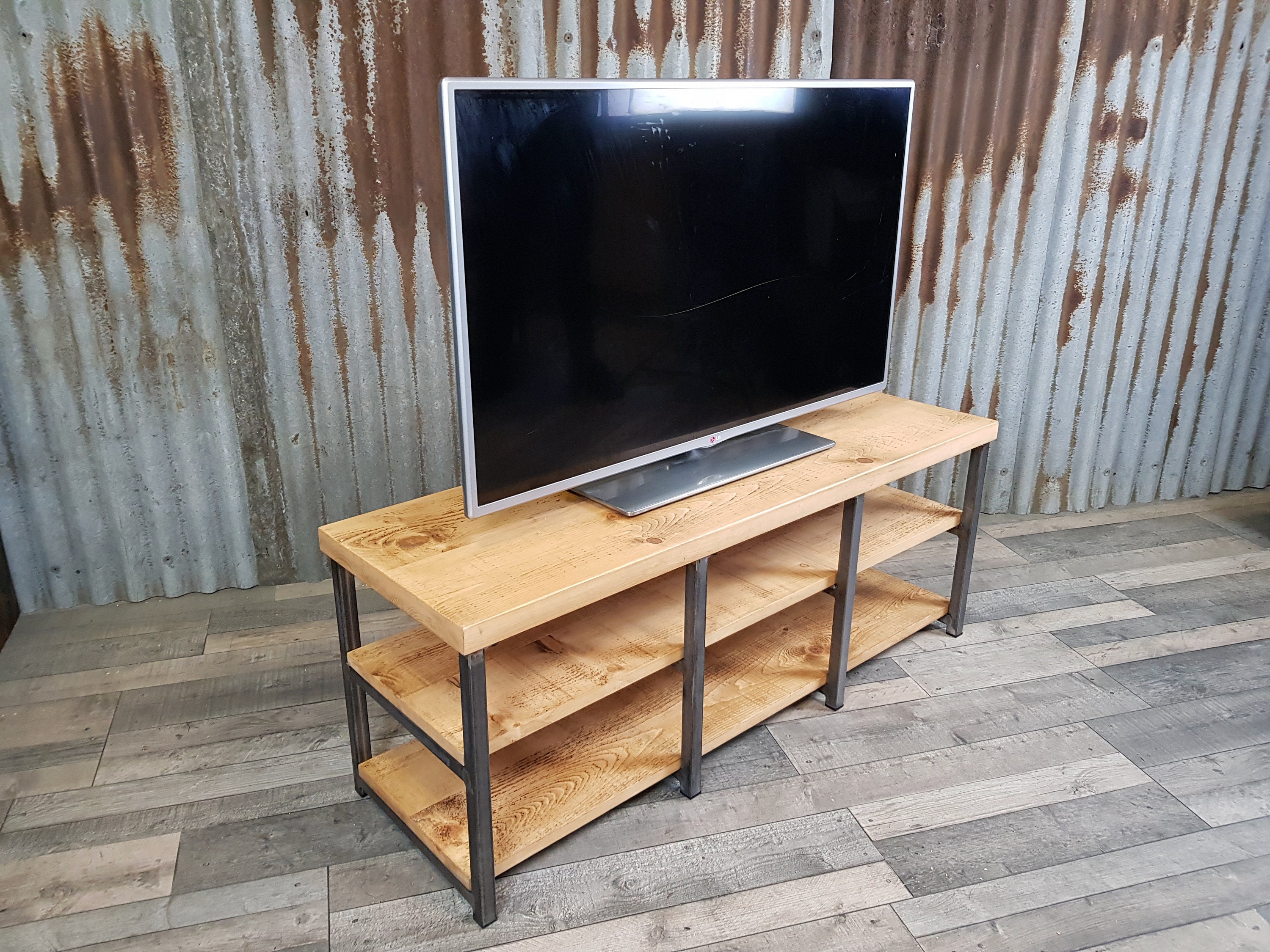 Industrialinspired TV Bench Rustic TV Bench Bespoke Wooden Etsy UK