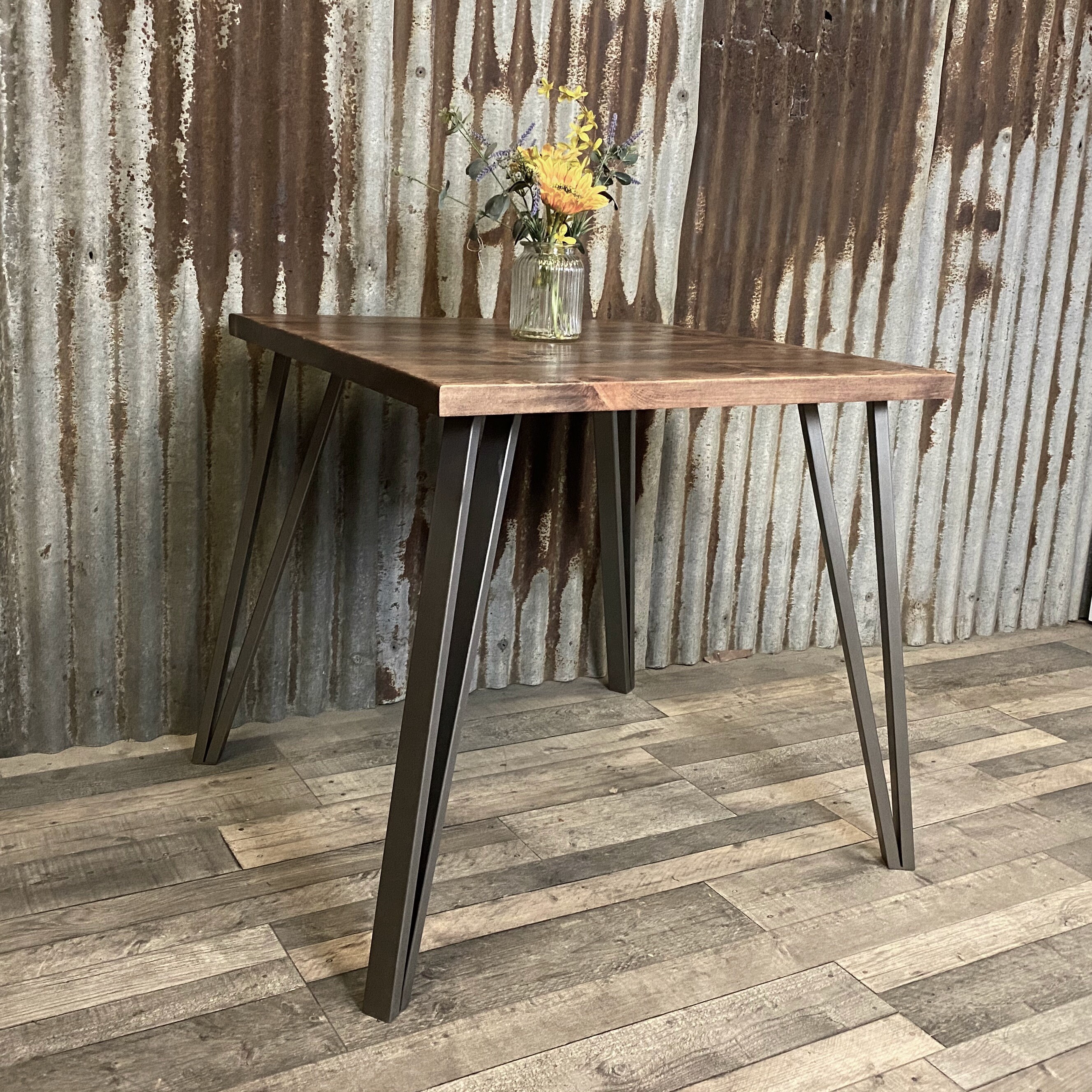Square dining table with box hairpin legs, hairpin leg square bistro