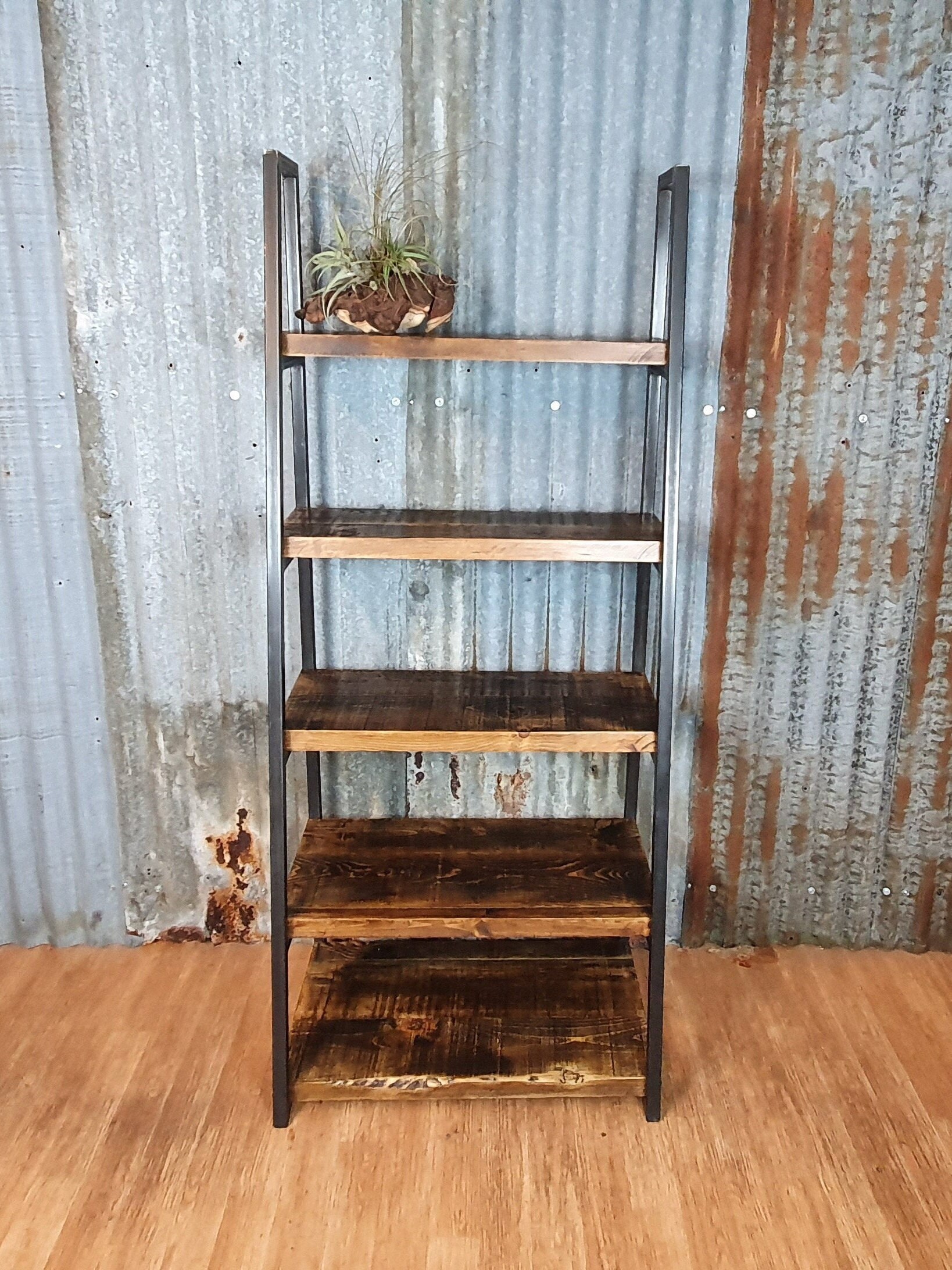 Industrial free standing ladder shelving unit, lean to bespoke shelving