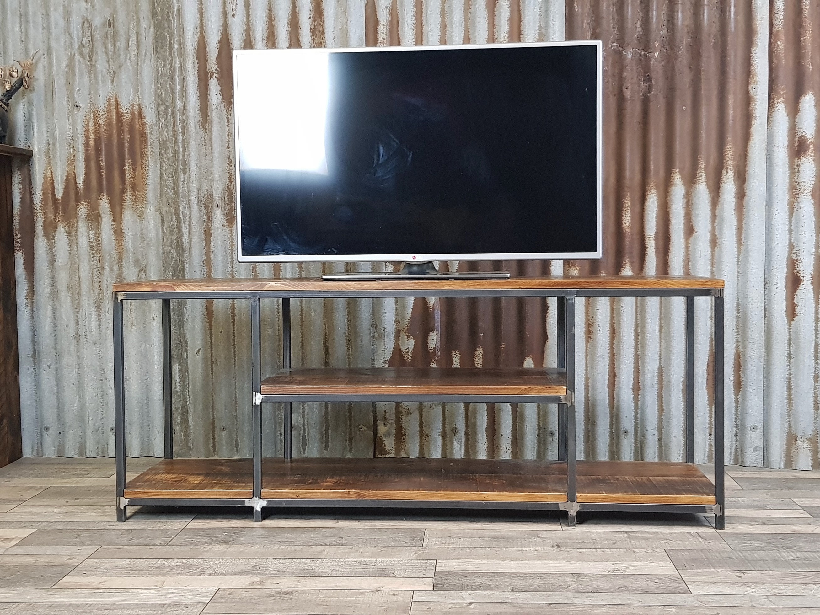 Industrialinspired TV unit with storage rustic reclaimed Etsy — free download