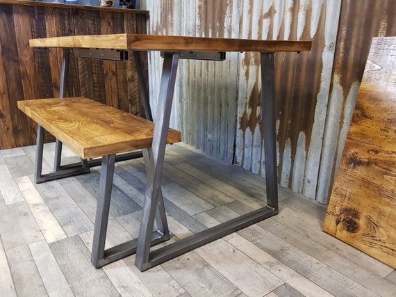 Extending Industrial style dining table with Trapezium legs, solid wood industrial dining table